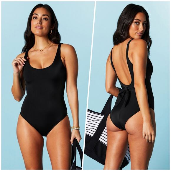 Fabletics | Women | Scoop Tie Back Shaping Black One Piece Swimsuit | Sz Large - Picture 12 of 15